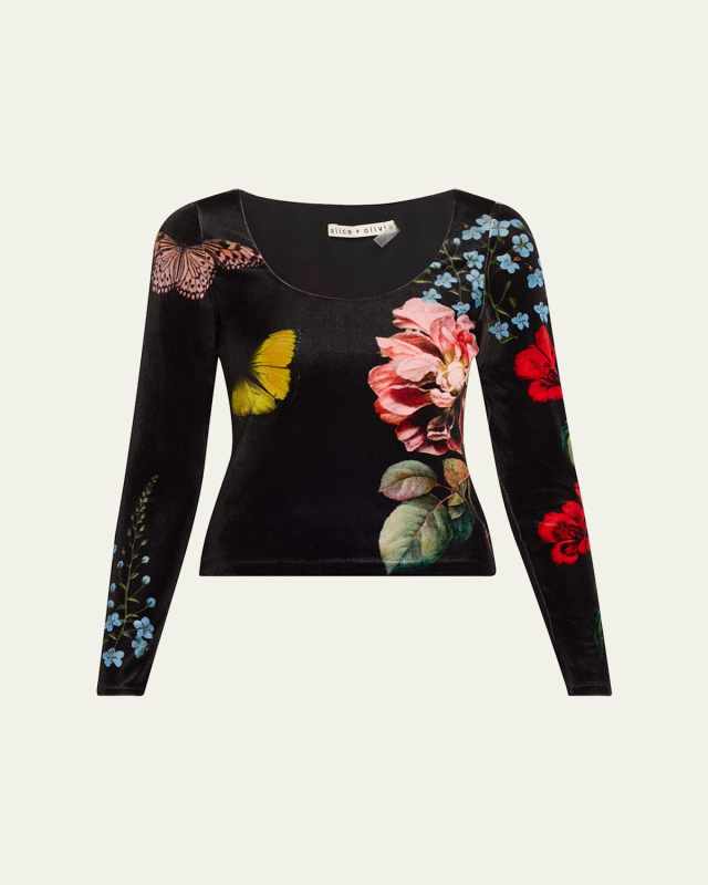Delaina Scoop-Neck Velvet Top